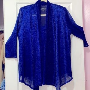 Dress barn collection cami/over jacket Royal blue shiny fabric very classy!